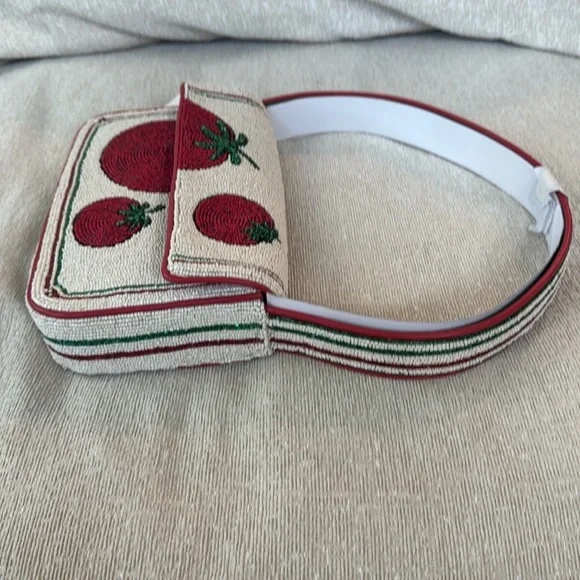 STAUD Tommy Tomato Red and White Beaded Women's Bag NWT - Picture 7 of 9